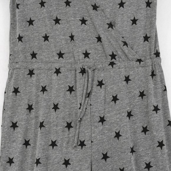 Alternative Jumpsuit Women Faux Wrap V-Neck Star Print Straight Leg Knit Gray - Picture 5 of 7